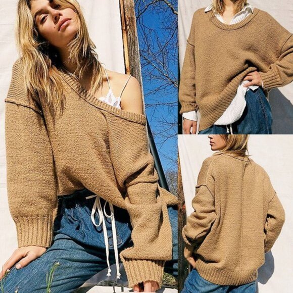 Free People Sweaters - Free People Brookside Tunic Sweater M Oversize Slouchy Longline Camel Beige $128